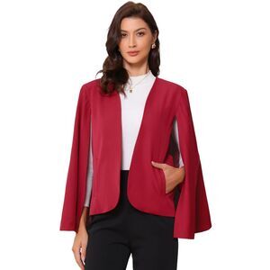 Cape Sleeve Business Work Open Front Casual Blazer Red